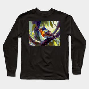 Robin redbreast bird sitting on a tre branch Long Sleeve T-Shirt